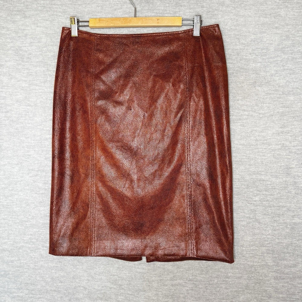 Chicos Womens Size 1 Faux Leather Pencil Skirt Snakeskin Mahogany Brown Textured